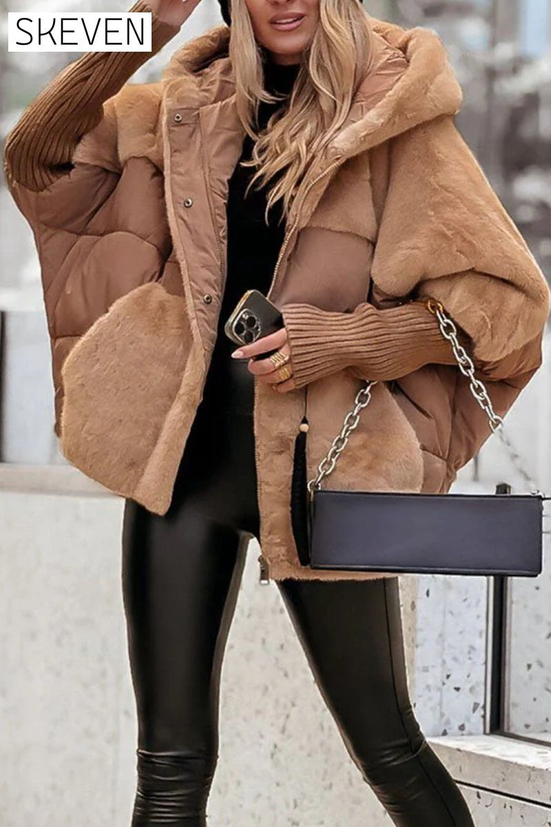 Women's Winter Multicolor Hooded Thermal Jacket brown Coats Tops