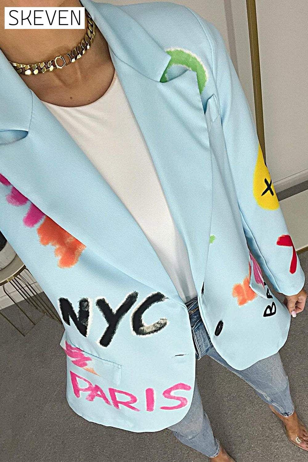 Women's Printed Casual Blazer Tops Tops