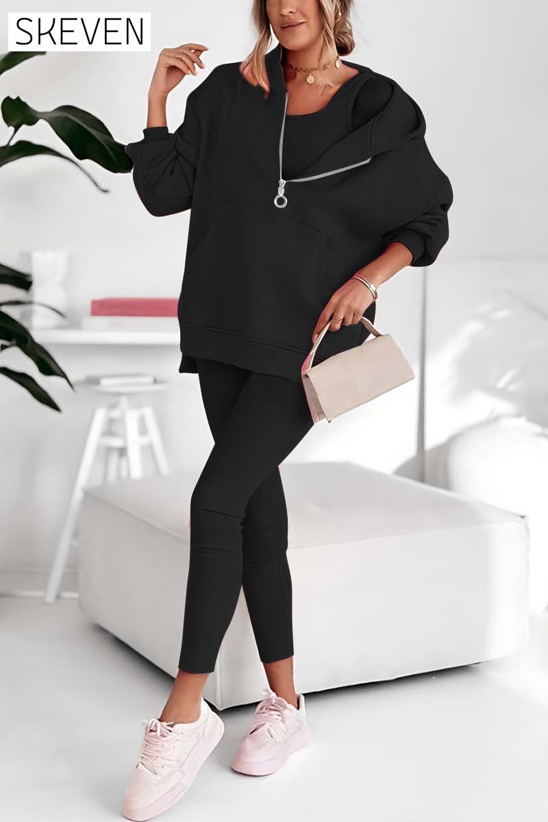 Women's casual sports yoga base set and hooded sweatshirt three-piece set Set Three-piece set