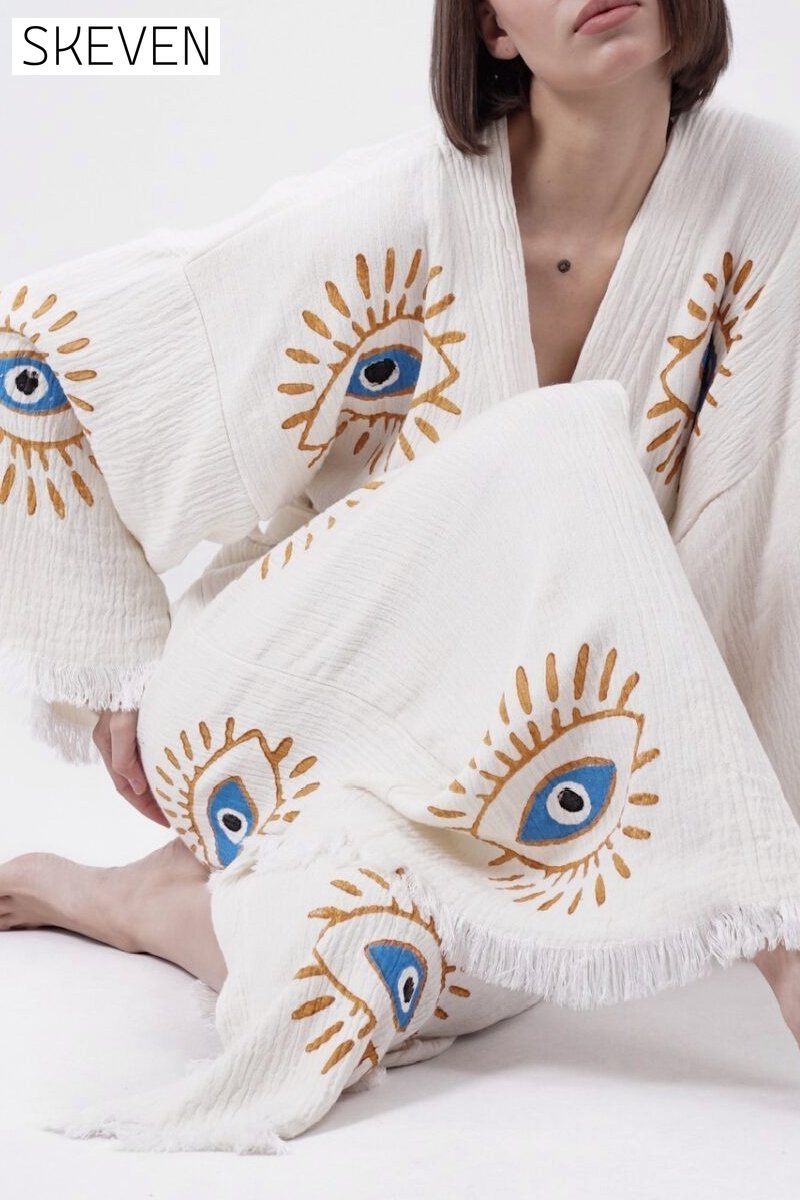 Women's Evil Eye Print Kimono Blouse Blouse Coat Top