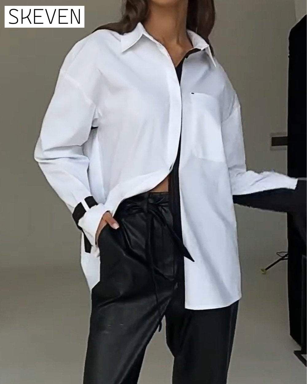 Women's Contrast Color Patchwork Shirt Top Shirt