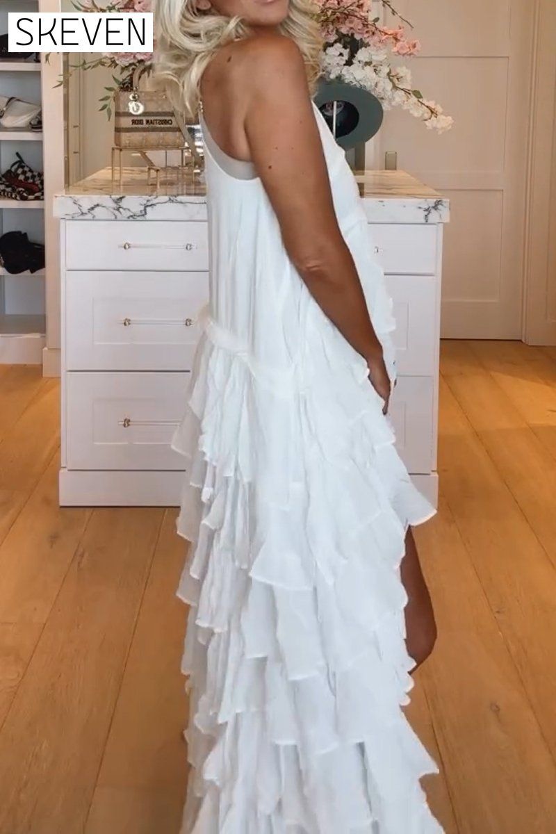 Women's cute short front and long back ruffle cake dress dress