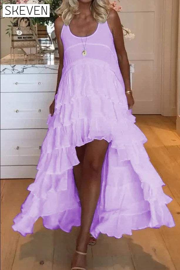 Women's cute short front and long back ruffle cake dress dress