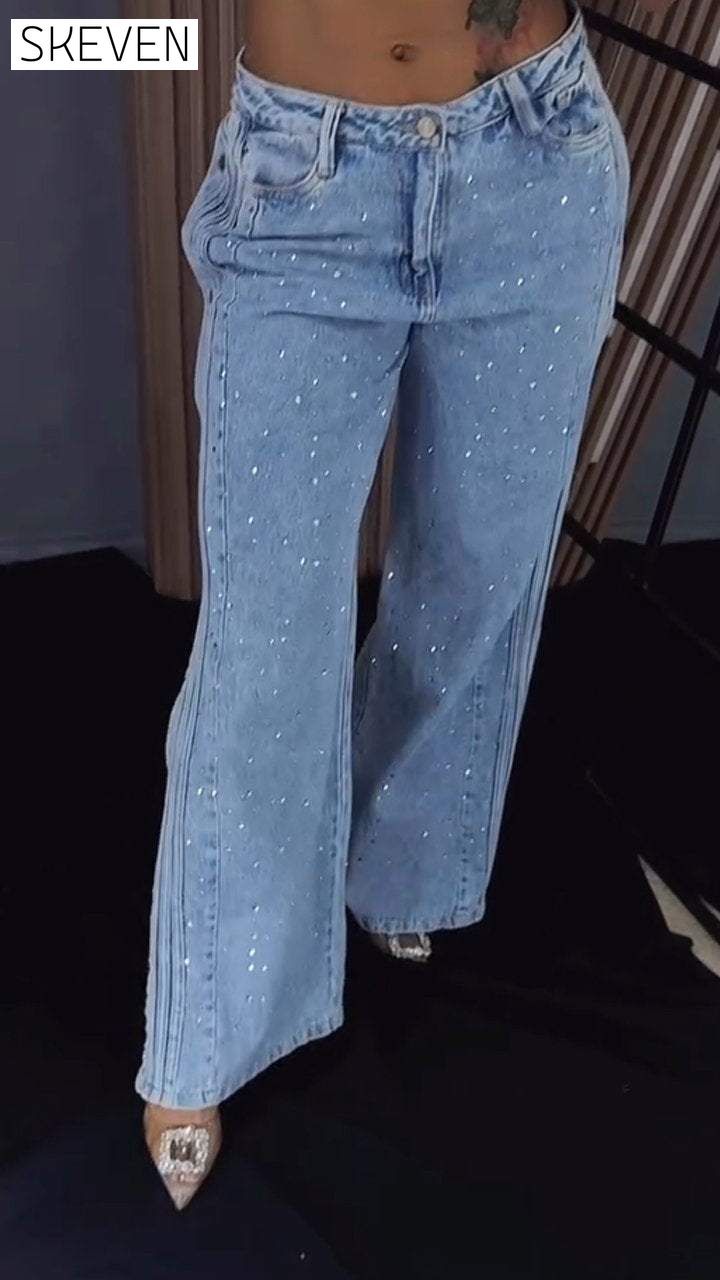 Jean à strass boutonné pour femme 