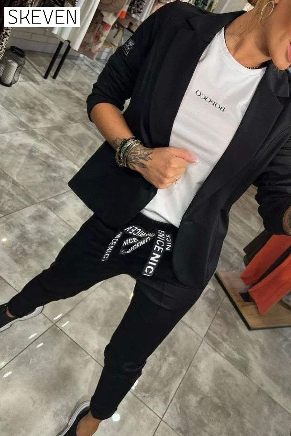 Women's Top Jacket & Elastic Pants Two-piece Set Set