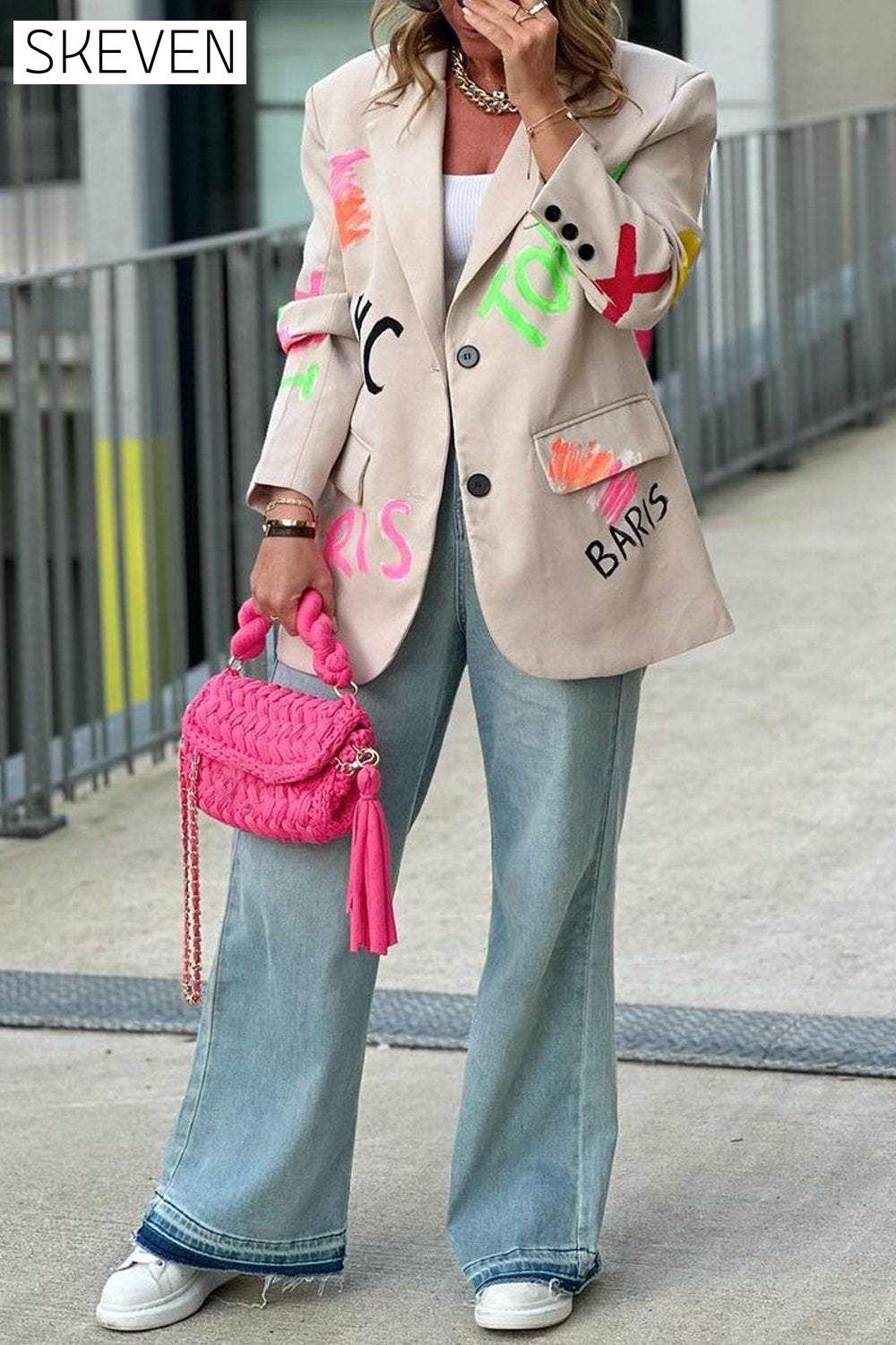 Women's Printed Casual Blazer Tops Tops