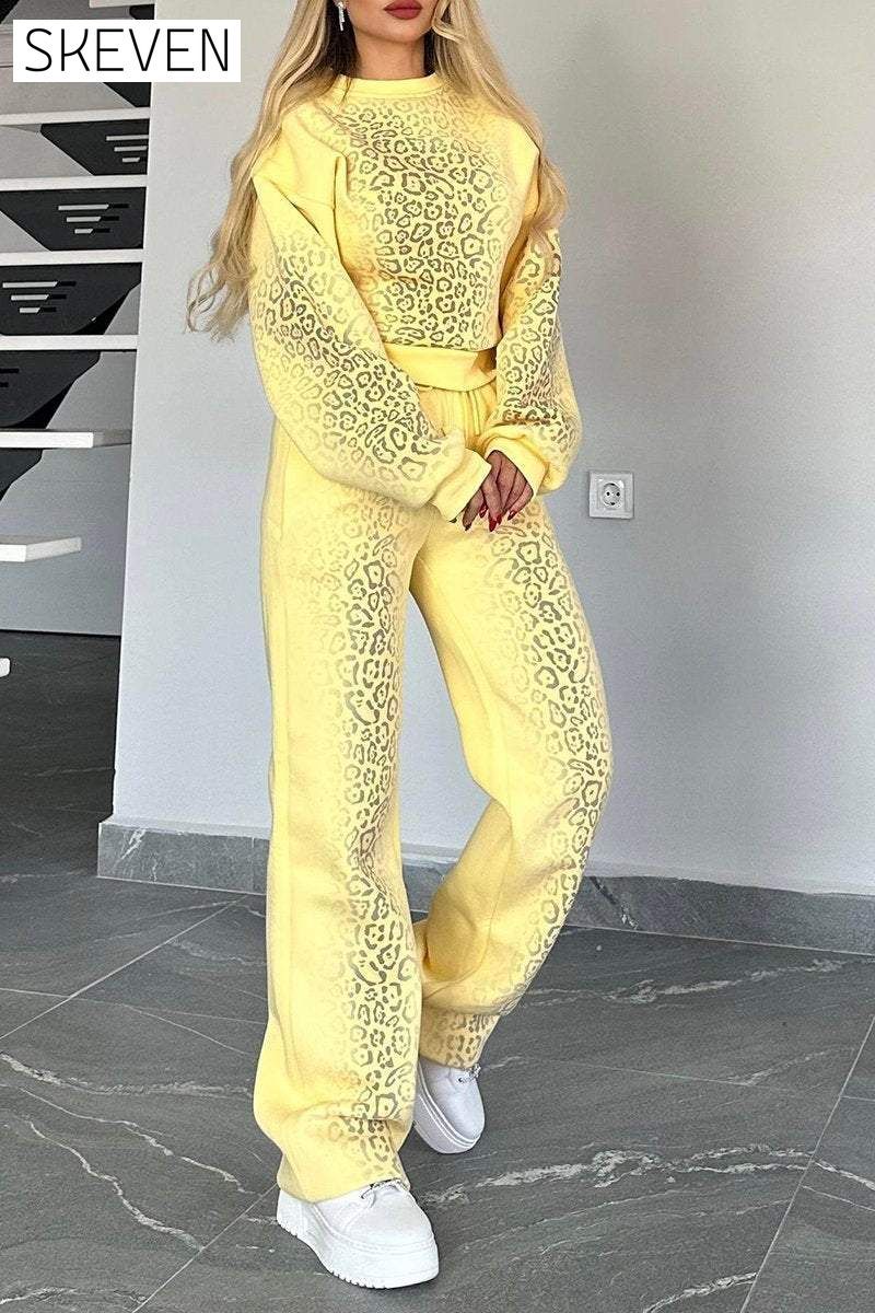 Women's Round Neck Opera Leopard Print Casual Sweatshirt Suit Sets Two piece sets