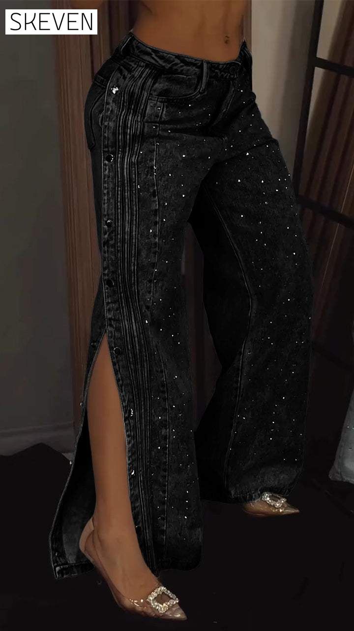 Women's Button-down Rhinestone Fashion Jeans