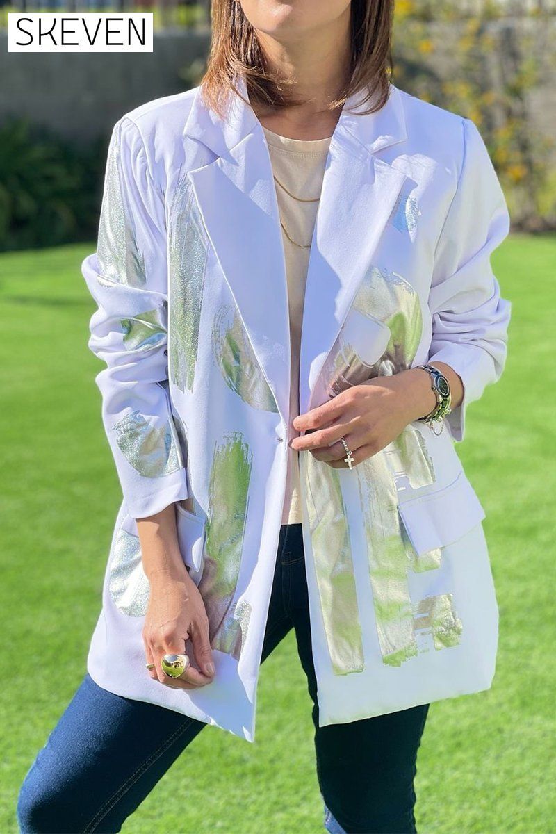 Women's Spring-fall Letter-print Blazer with Lapel Blazers Coats Tops