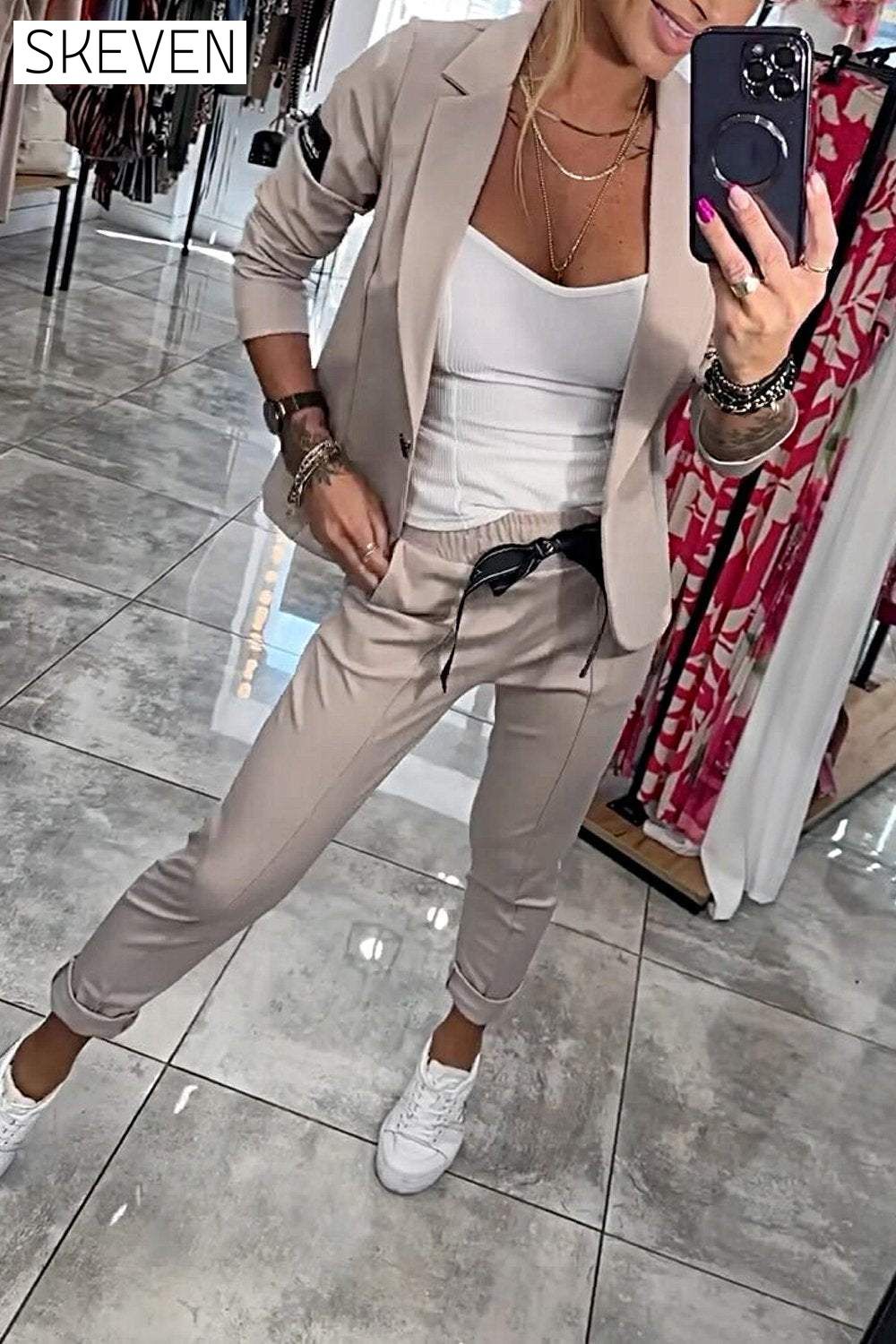 Women's Top Jacket & Elastic Pants Two-piece Set Set