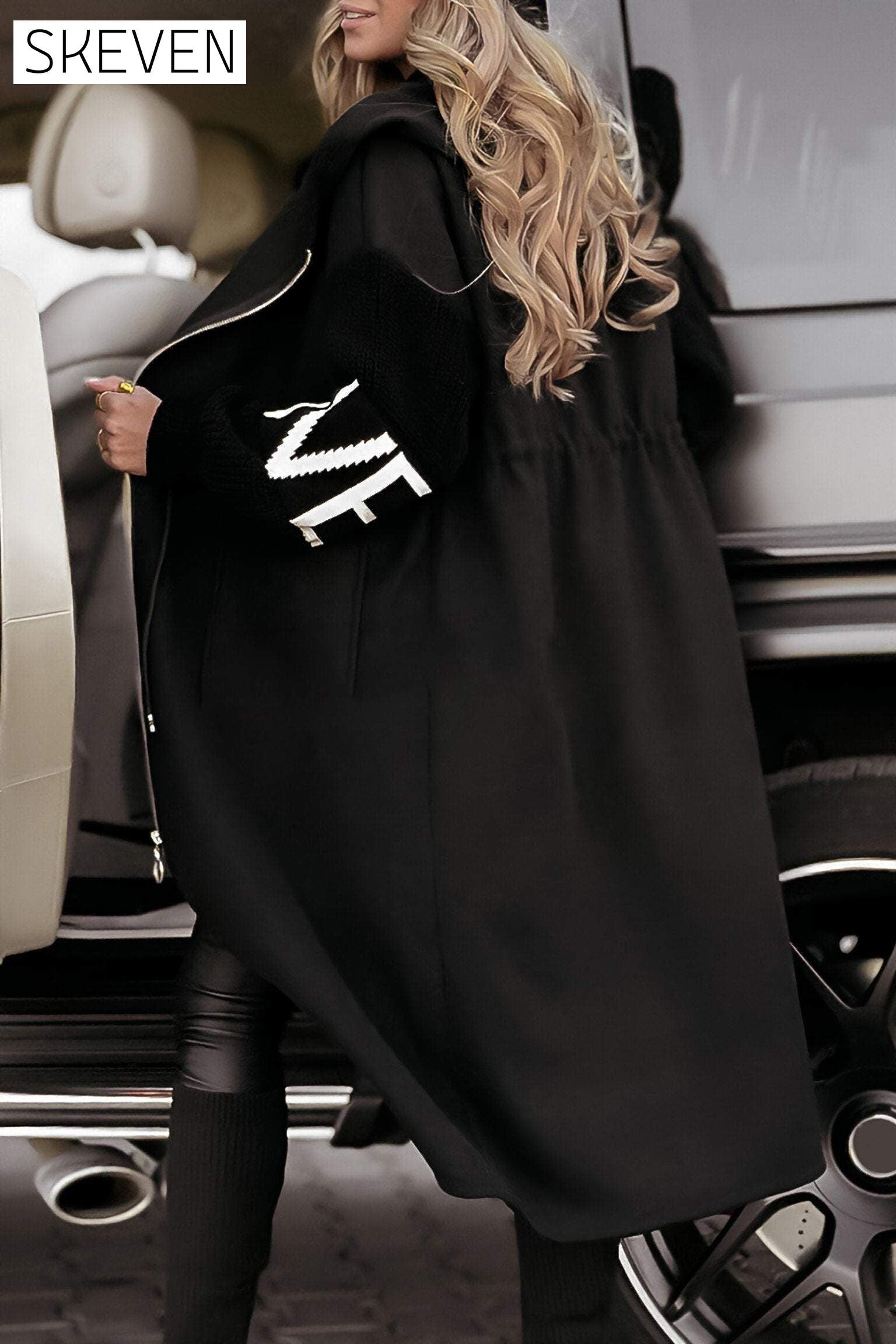 Women's Hooded Long Sleeve Knitted Sleeves Patchwork Casual Jacket Coats Jacket Tops