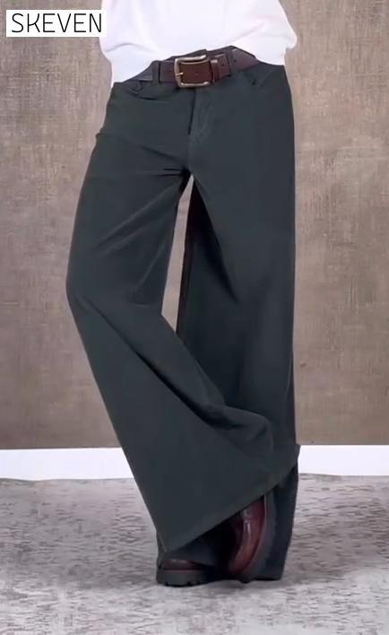Women's Casual Solid Color Corduroy Wide Leg Pants Bottoms pants