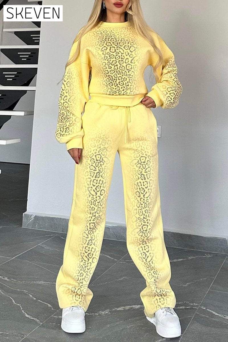 Women's Round Neck Opera Leopard Print Casual Sweatshirt Suit Sets Two piece sets