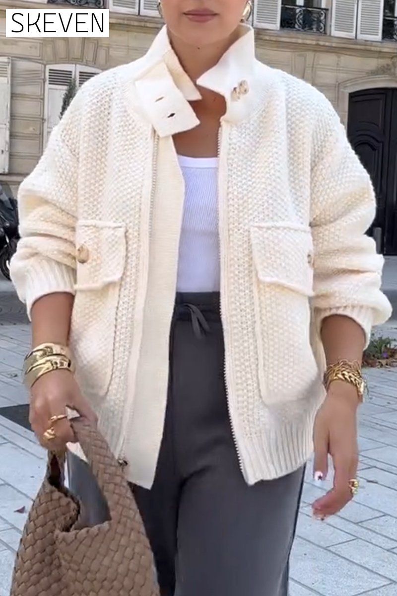 Solid knitted cardigan jacket cardigans sweaters tops