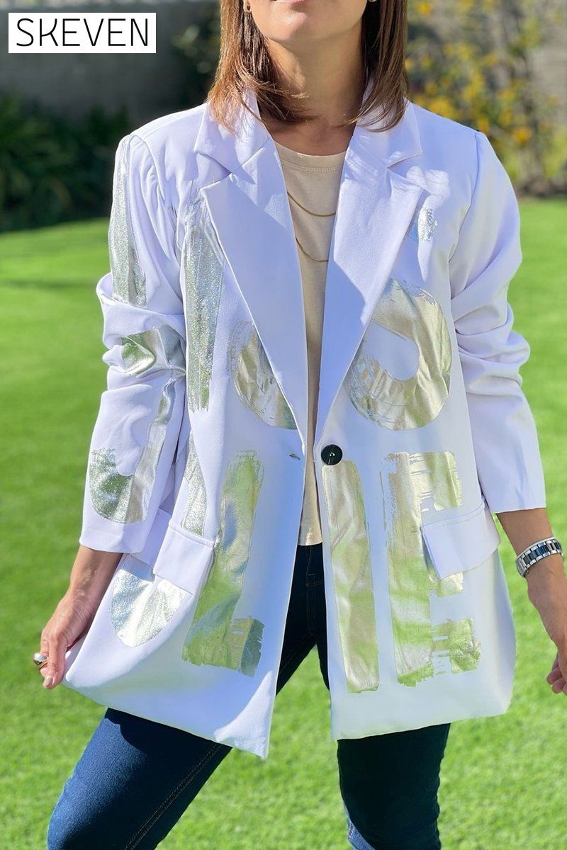 Women's Spring-fall Letter-print Blazer with Lapel Blazers Coats Tops