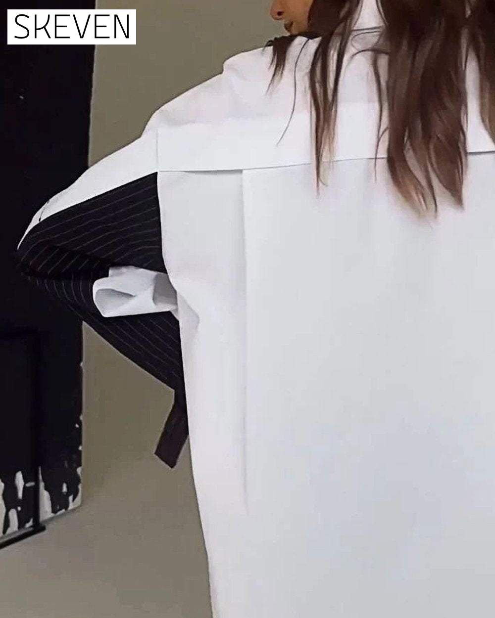 Women's Contrast Color Patchwork Shirt Top Shirt