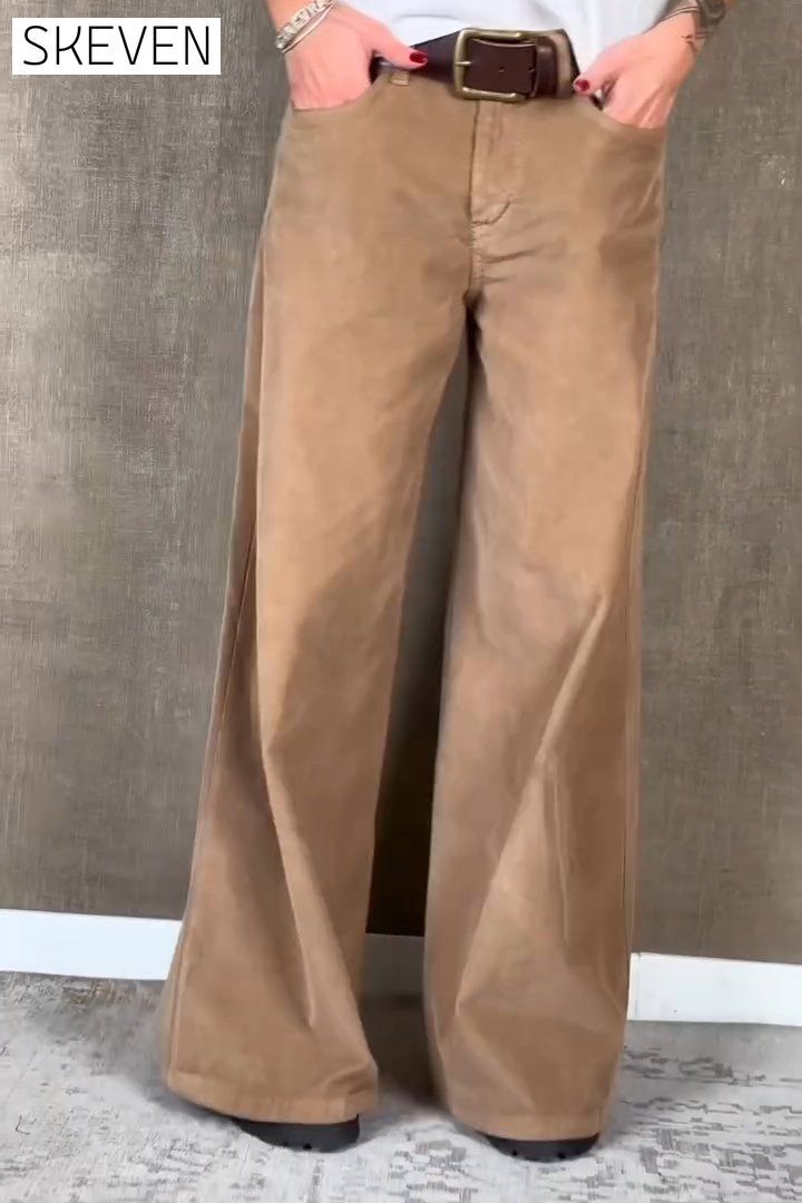 Women's Casual Solid Color Corduroy Wide Leg Pants Bottoms pants