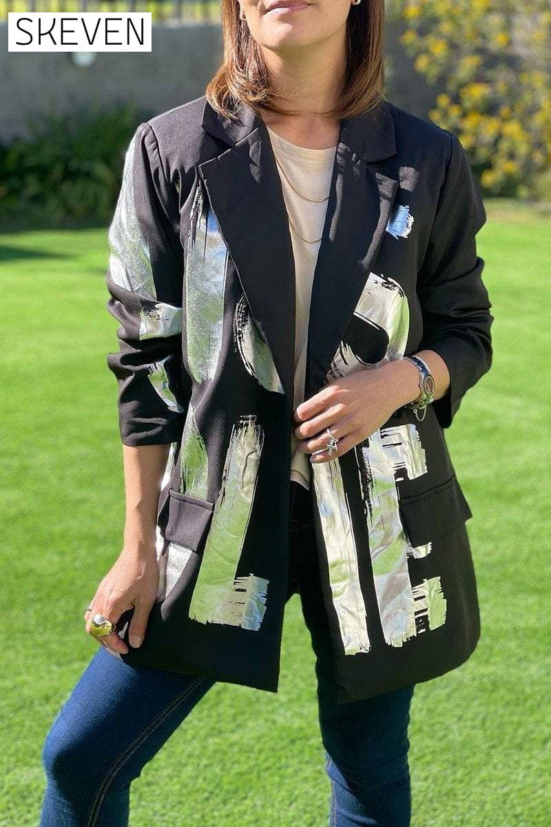 Women's Spring-fall Letter-print Blazer with Lapel Blazers Coats Tops
