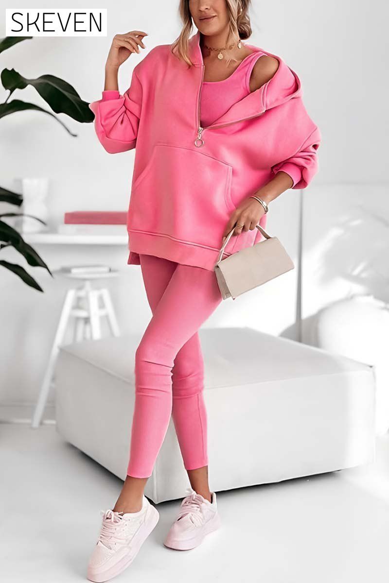 Women's casual sports yoga base set and hooded sweatshirt three-piece set Set Three-piece set
