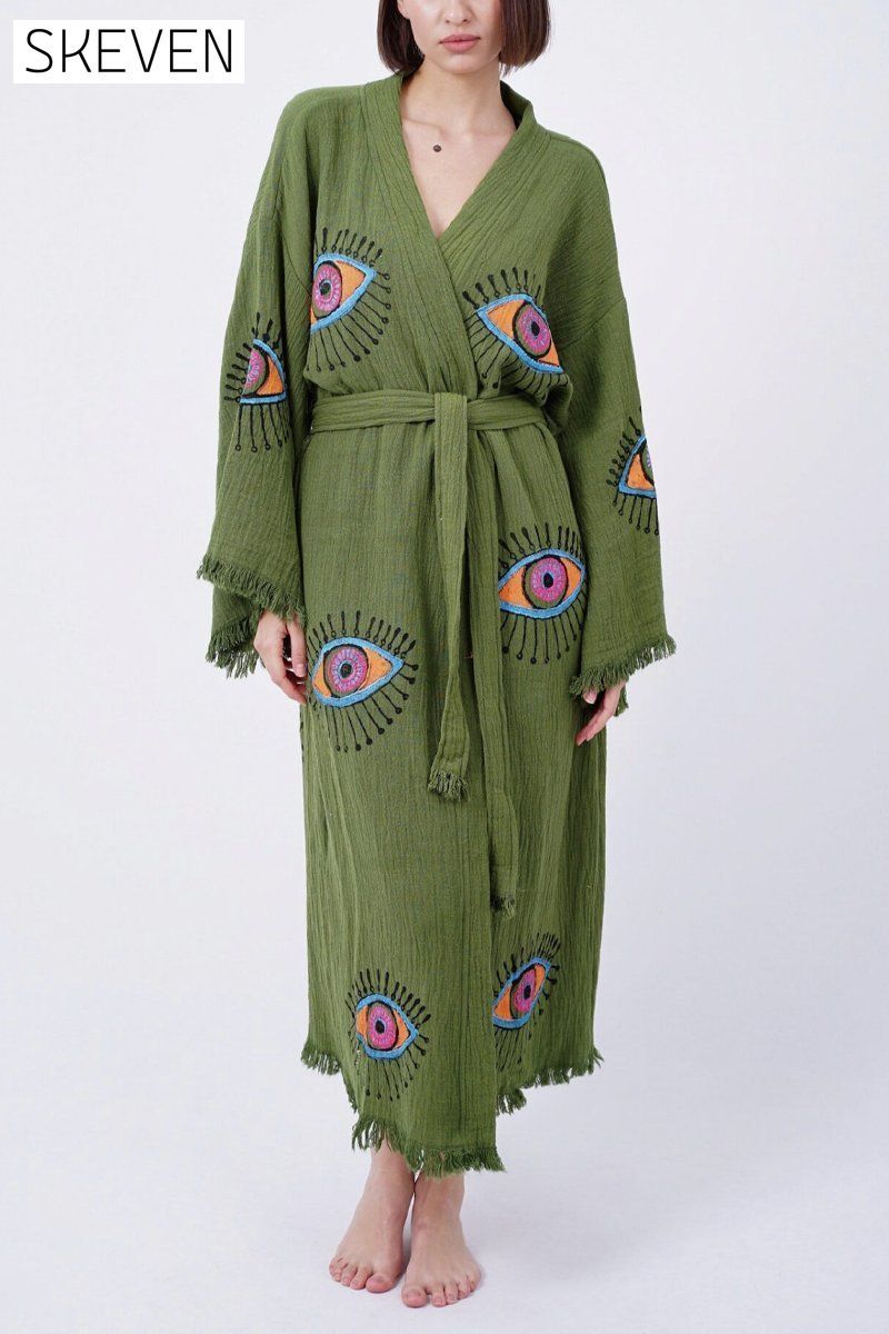 Women's Evil Eye Print Kimono Blouse Blouse Coat Top