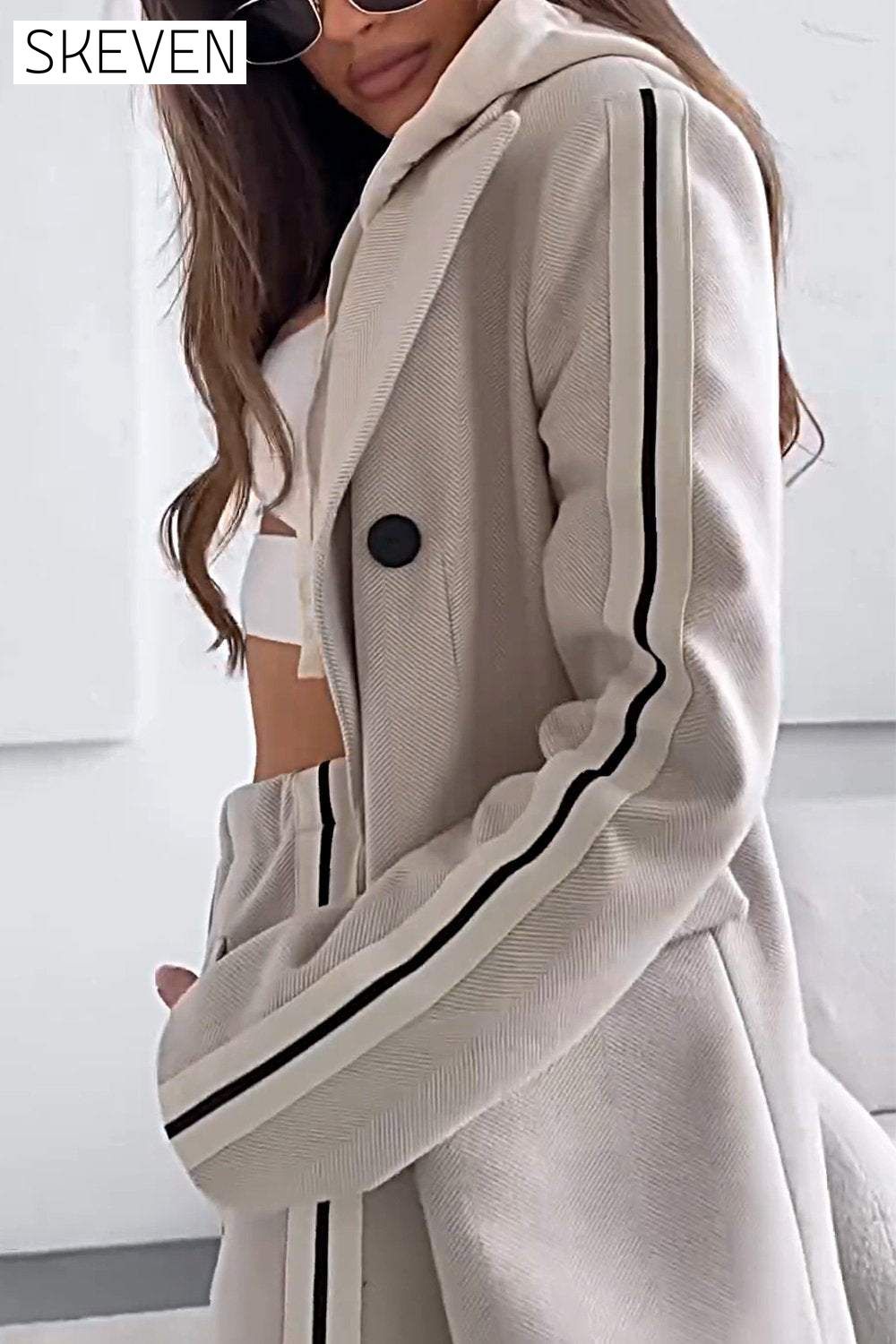 Women's Contrast Color Casual Suit Top & Pants Two-piece Set Pant sets Set