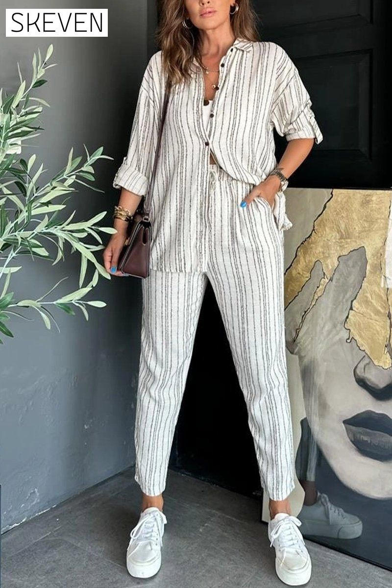 Women's casual loose striped two-piece set Pant sets Sets Two piece sets