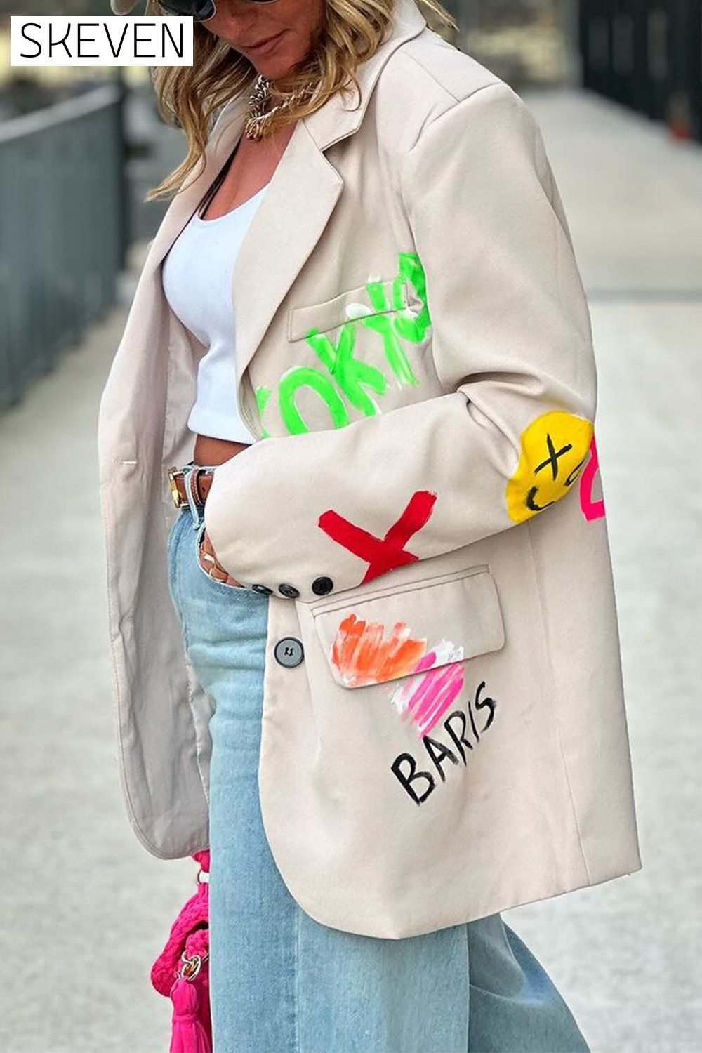 Women's Printed Casual Blazer Tops Tops