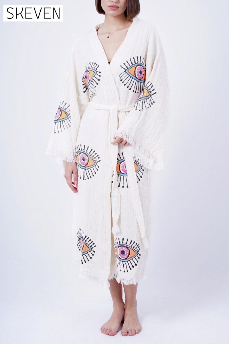 Women's Evil Eye Print Kimono Blouse Blouse Coat Top