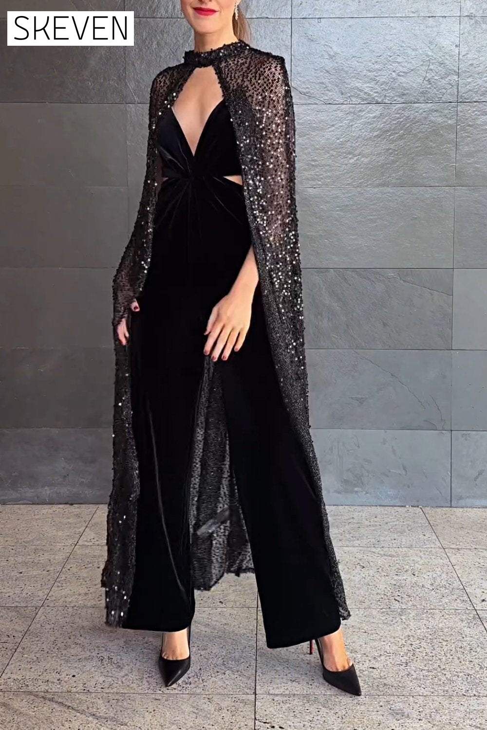 Women's Fashion Sequined Shawl Top Tops