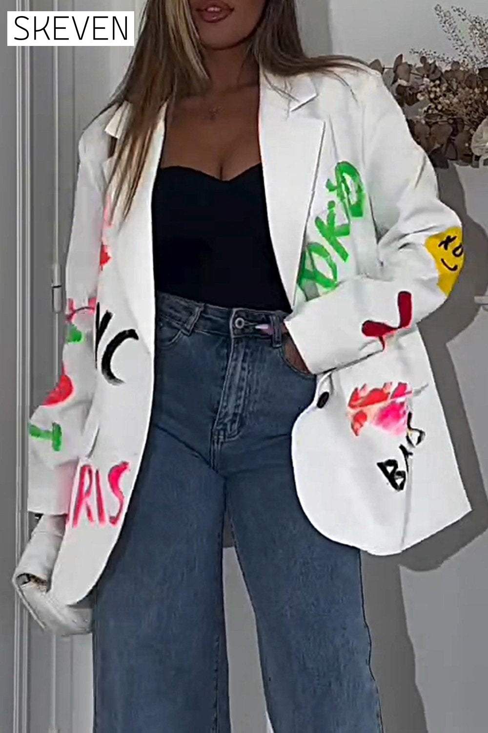 Women's Printed Casual Blazer Tops Tops