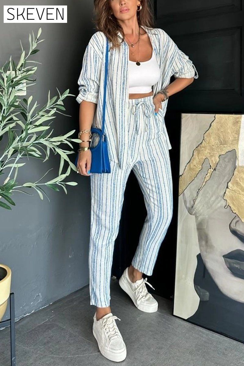 Women's casual loose striped two-piece set Pant sets Sets Two piece sets