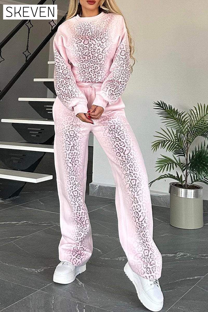 Women's Round Neck Opera Leopard Print Casual Sweatshirt Suit Sets Two piece sets