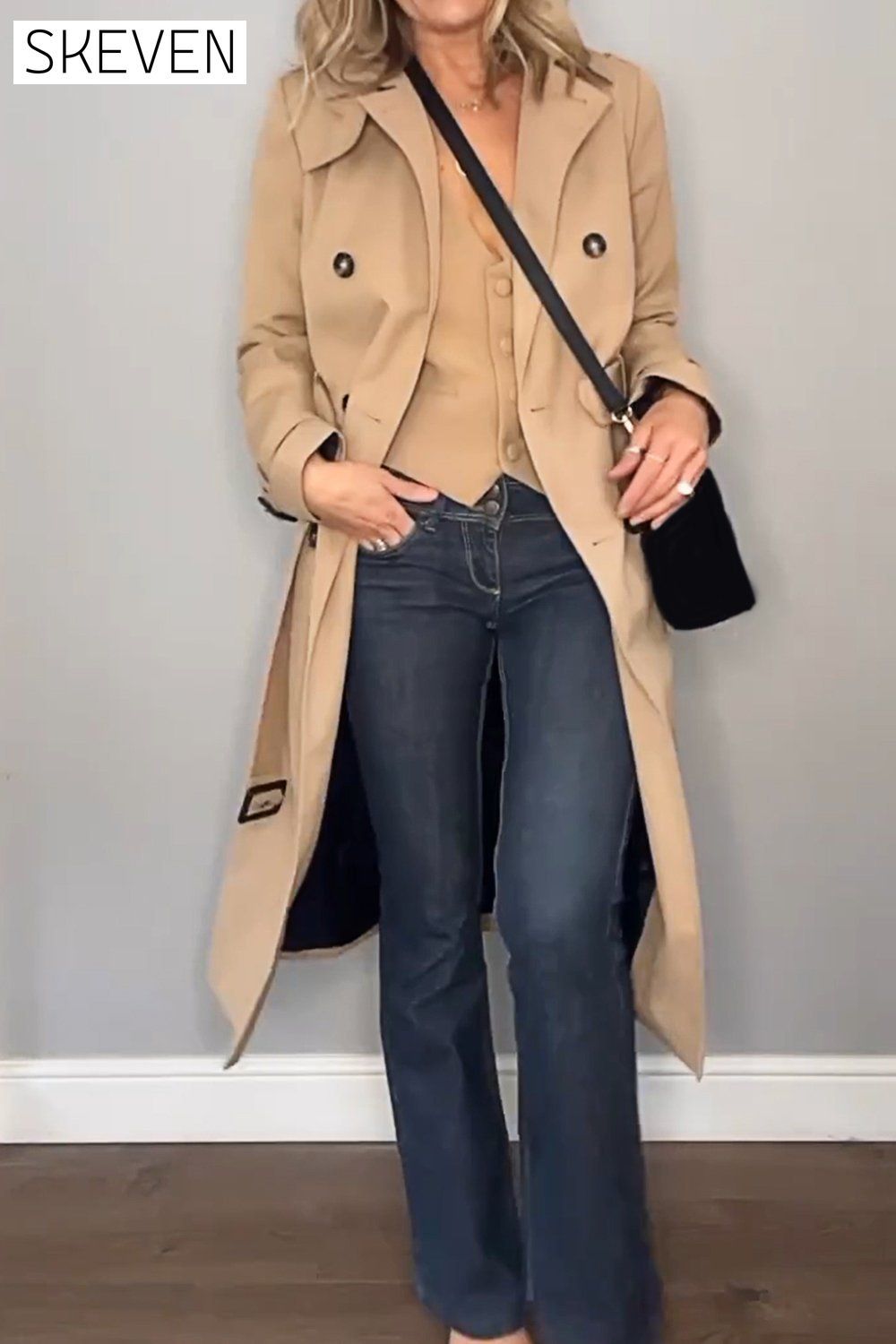 Women's Solid Color Casual Trench Coat Coats Top