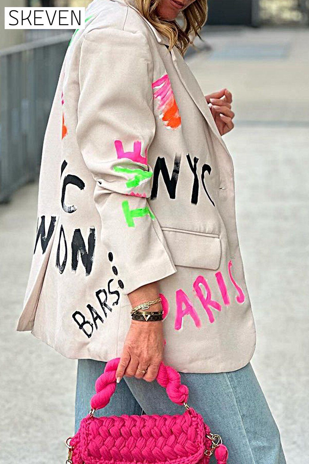 Women's Printed Casual Blazer Tops Tops