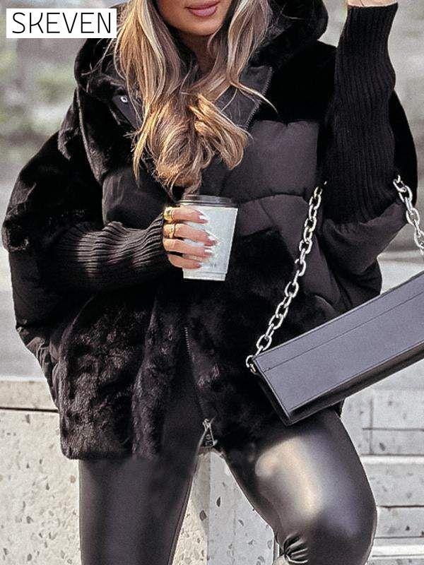 Women's Winter Multicolor Hooded Thermal Jacket black Coats Tops