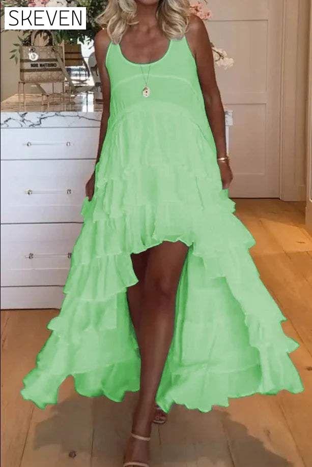 Women's cute short front and long back ruffle cake dress dress