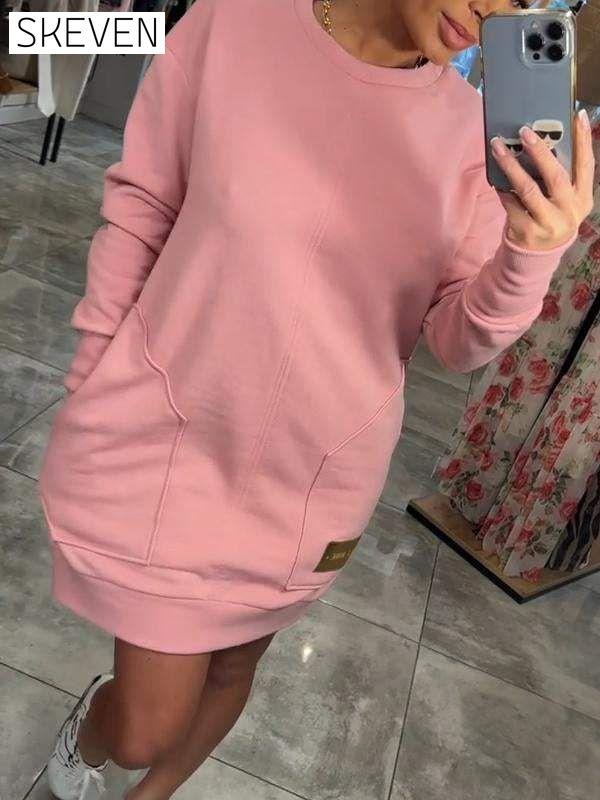 Women's Round Neck Long Sleeve Sweater Dress Dress Mini Dress