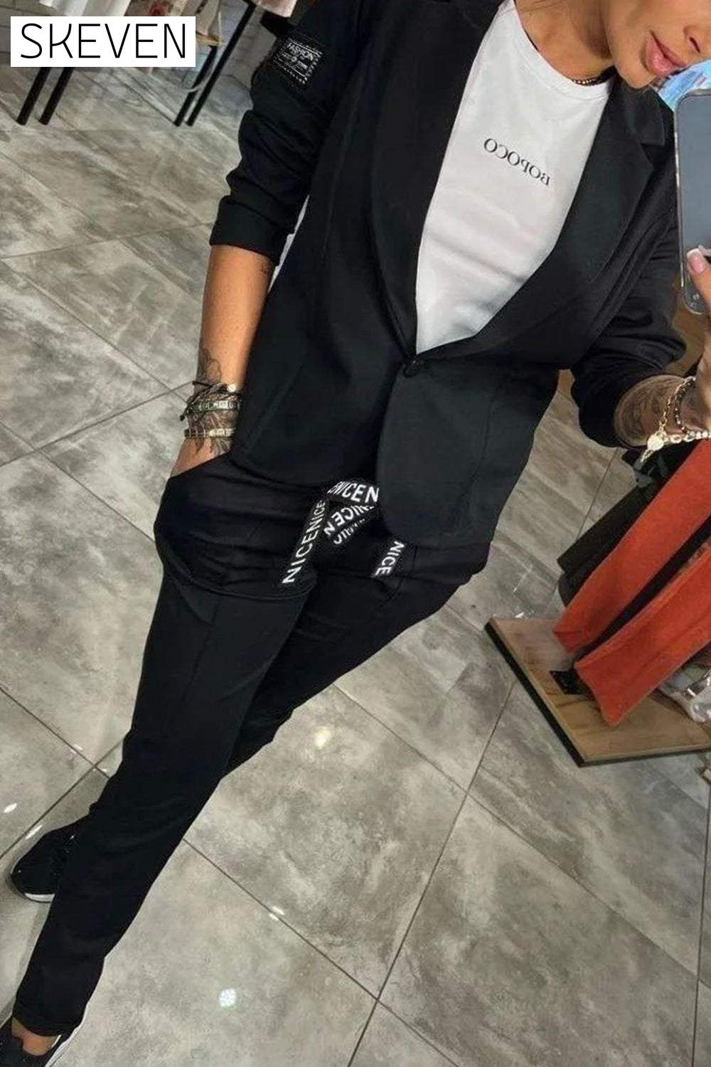 Women's Top Jacket & Elastic Pants Two-piece Set Set