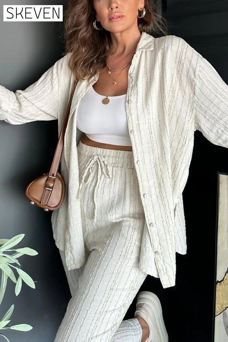 Women's casual loose striped two-piece set Pant sets Sets Two piece sets