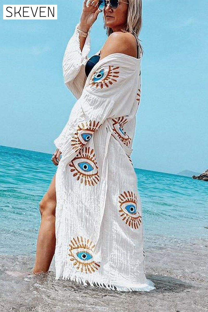 Women's Evil Eye Print Kimono Blouse Blouse Coat Top