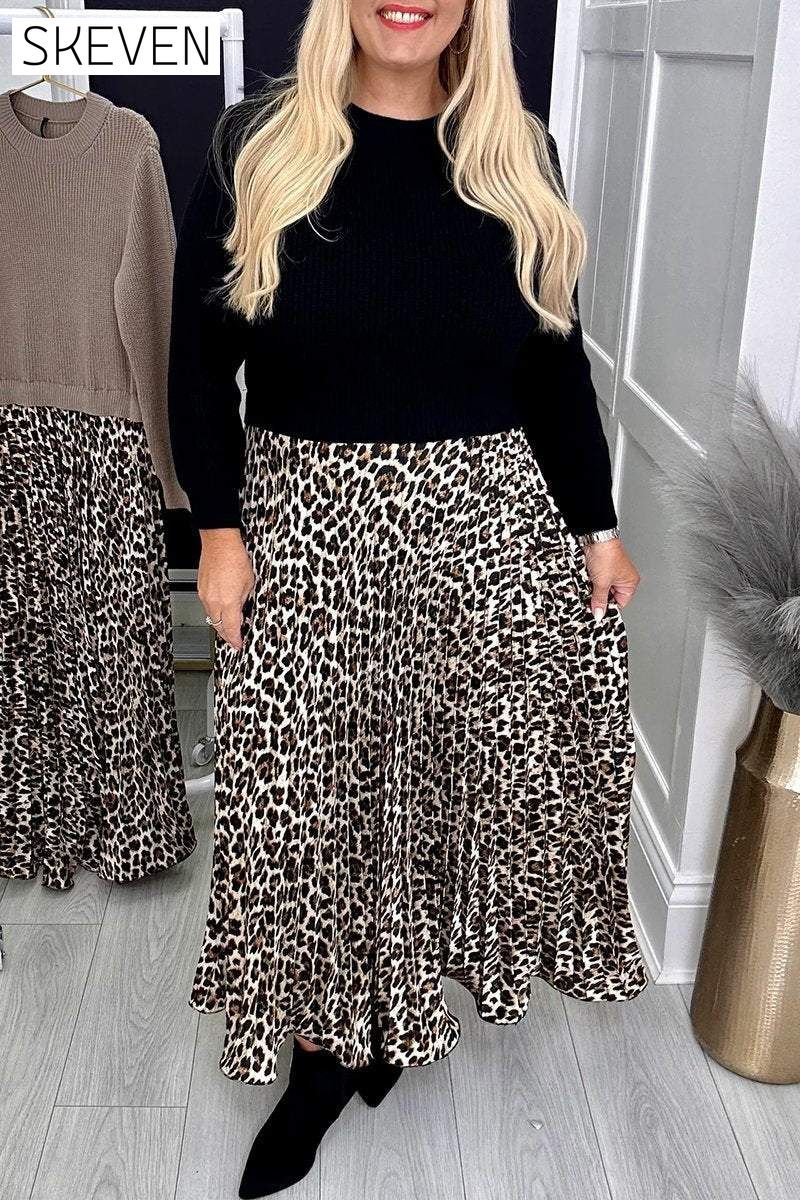 Women's Round Neck Leopard Print Dress Dress Maxi Dress