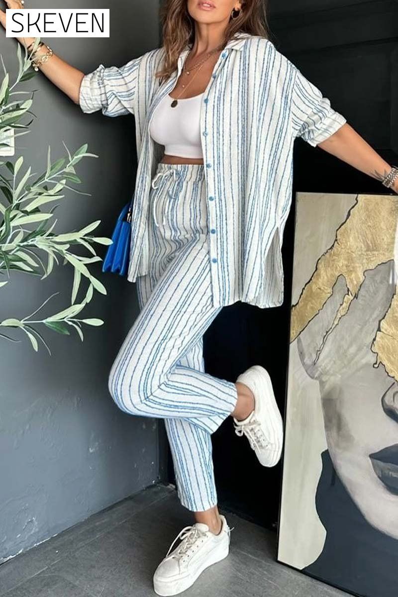 Women's casual loose striped two-piece set Pant sets Sets Two piece sets