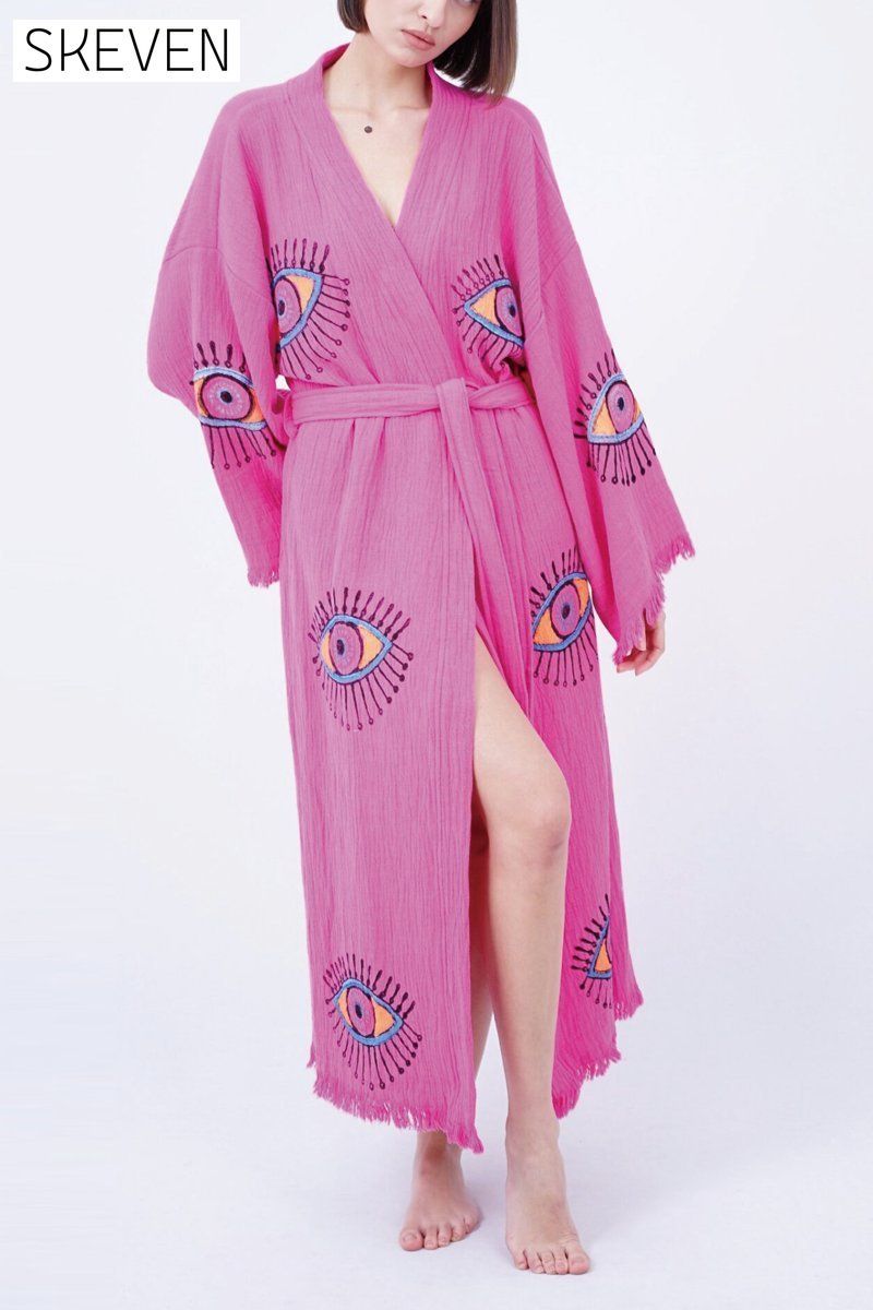 Women's Evil Eye Print Kimono Blouse Blouse Coat Top