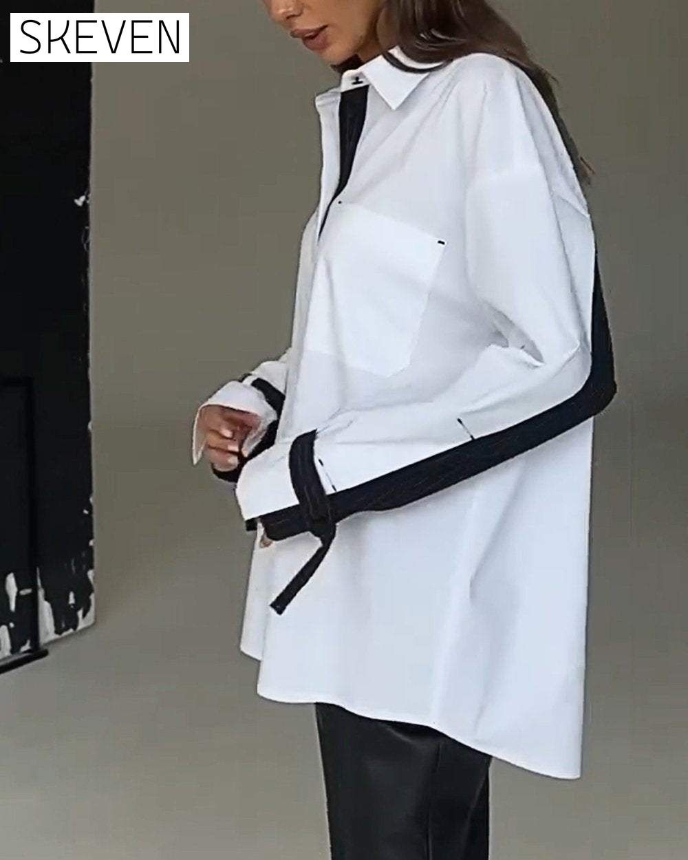 Women's Contrast Color Patchwork Shirt Top Shirt