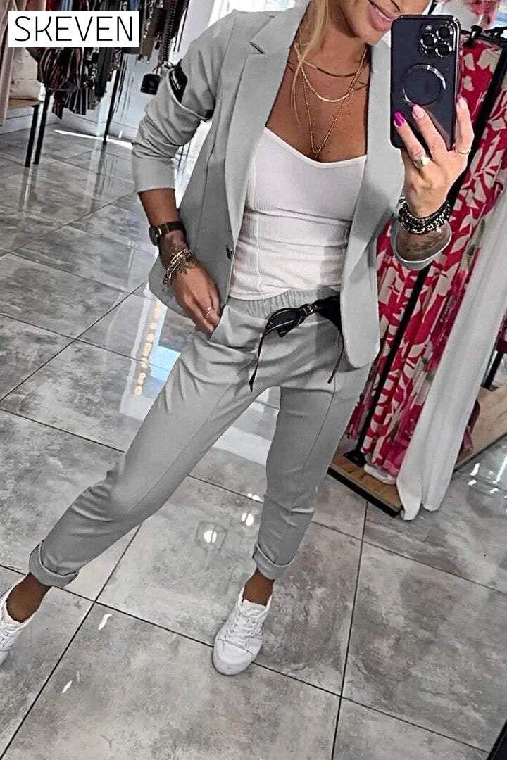 Women's Top Jacket & Elastic Pants Two-piece Set Set