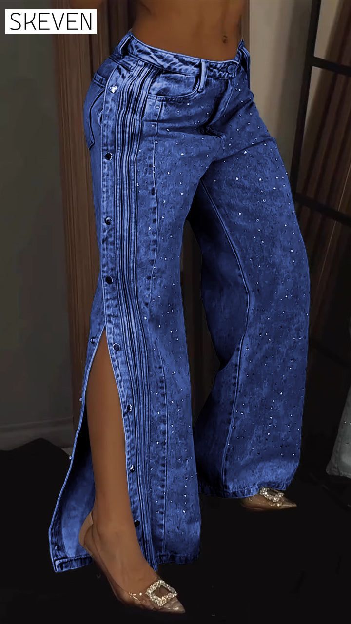Women's Button-down Rhinestone Fashion Jeans