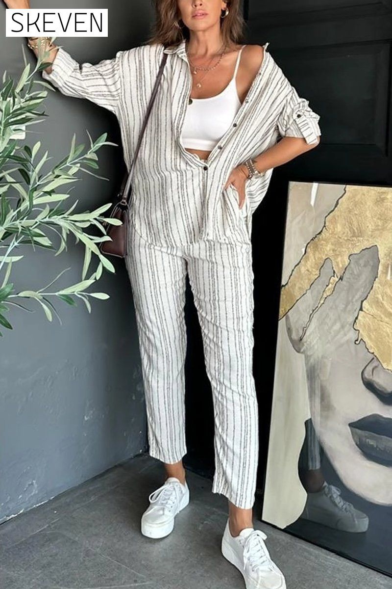 Women's casual loose striped two-piece set Pant sets Sets Two piece sets