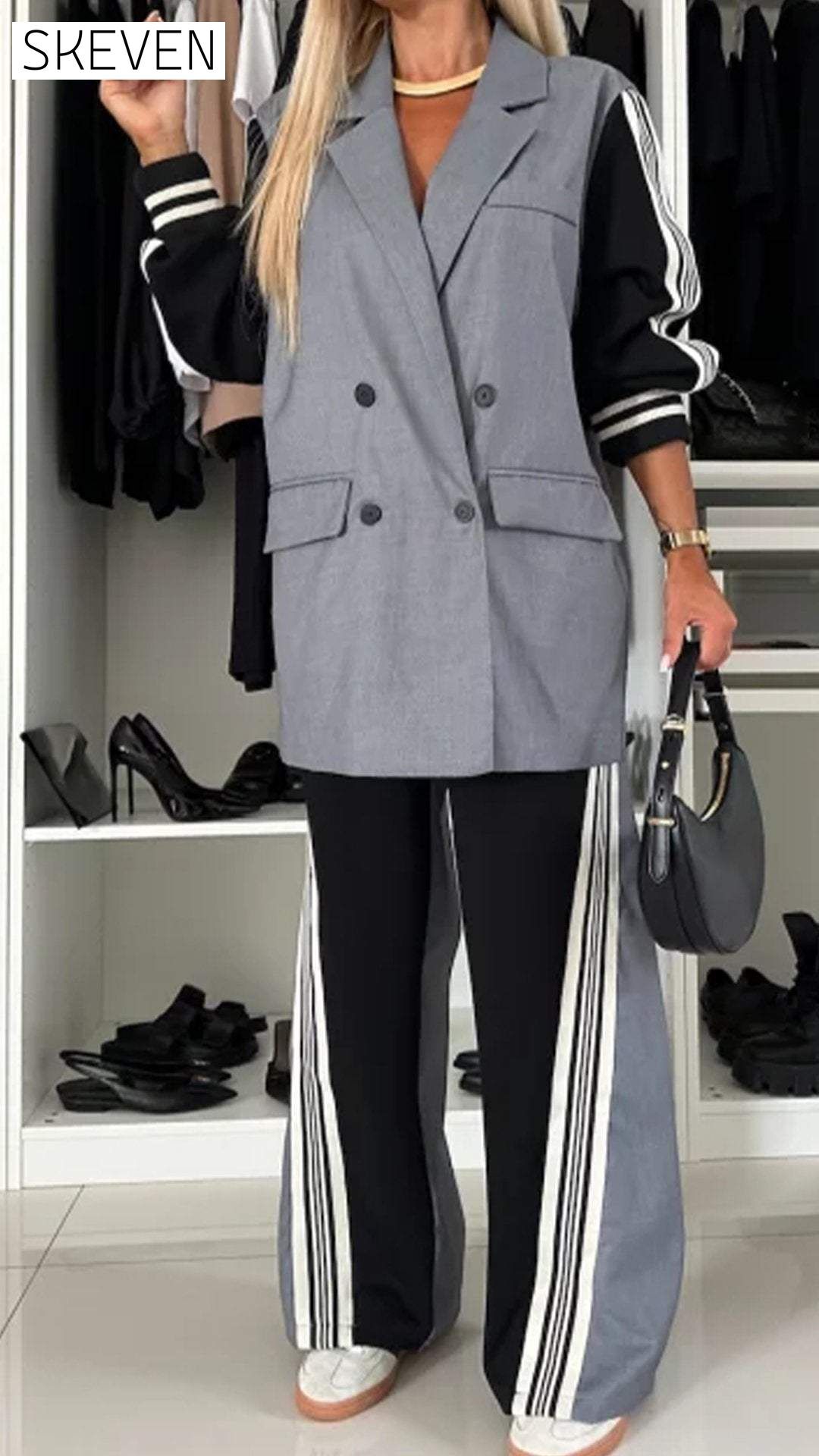 Women's Lapel Long Sleeve Stitching Casual Suit Suit