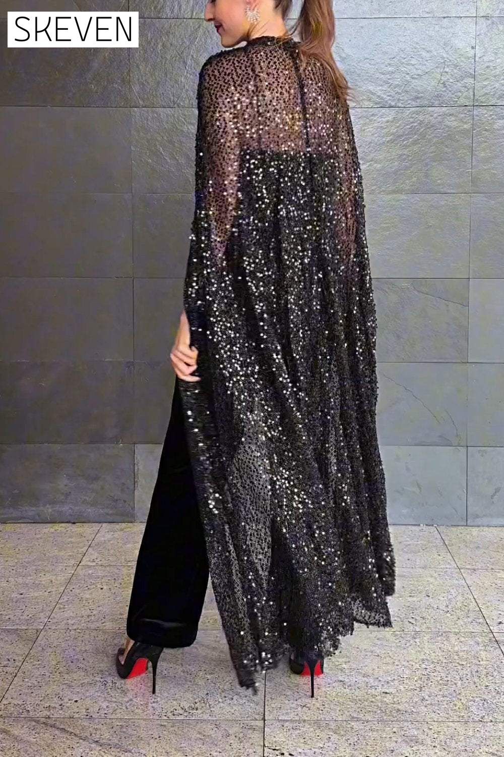 Women's Fashion Sequined Shawl Top Tops