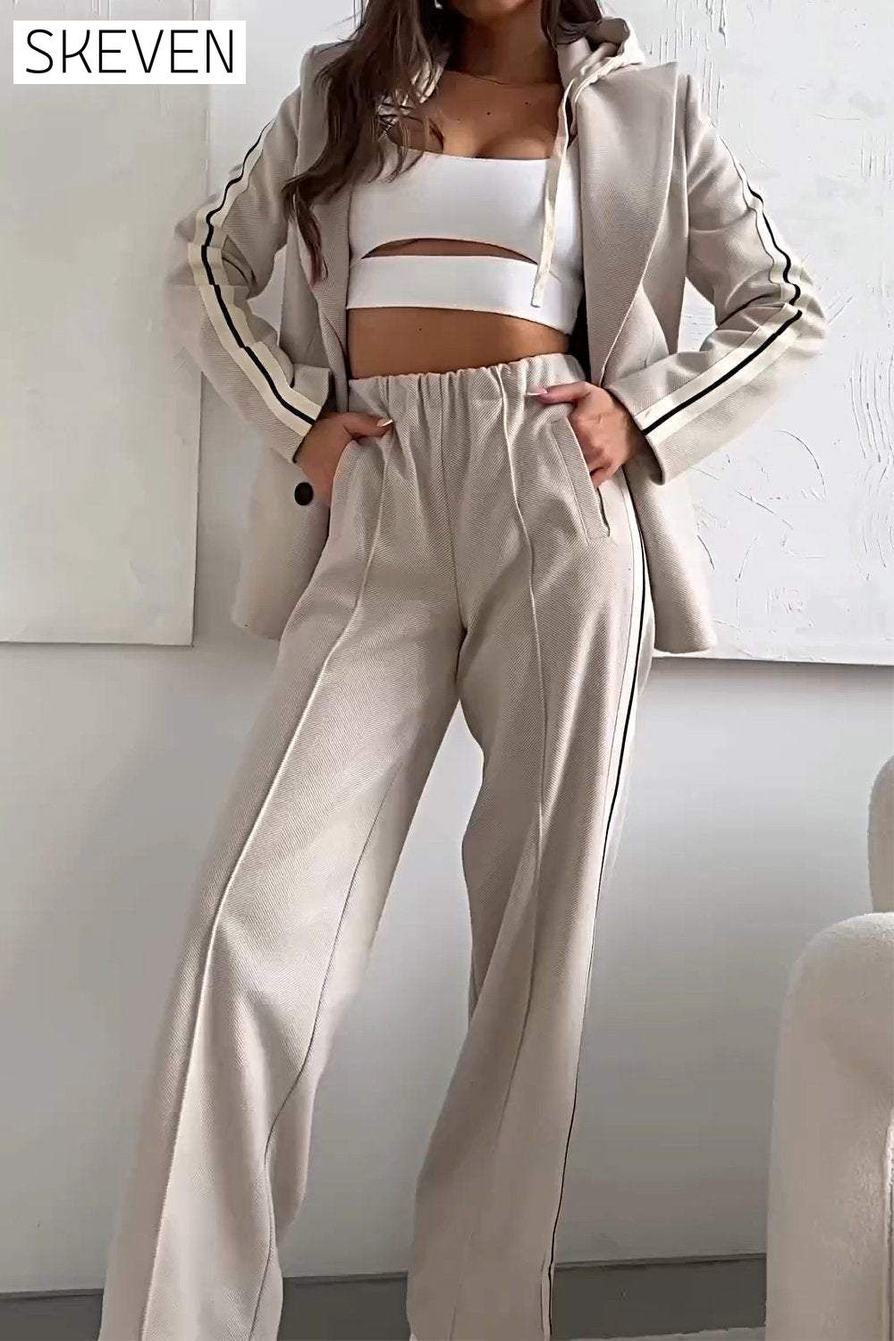 Women's Contrast Color Casual Suit Top & Pants Two-piece Set Pant sets Set